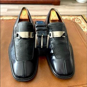 Navy Leather and Ostrich Mezlan size 12